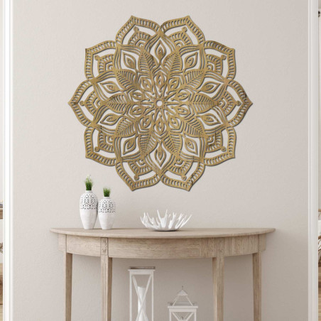Round wooden mandala with precise laser carving and rich details