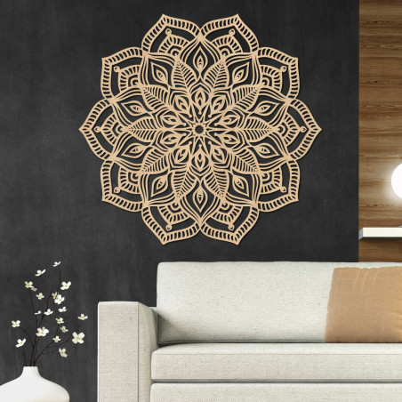 Round wooden mandala with precise laser carving and rich details