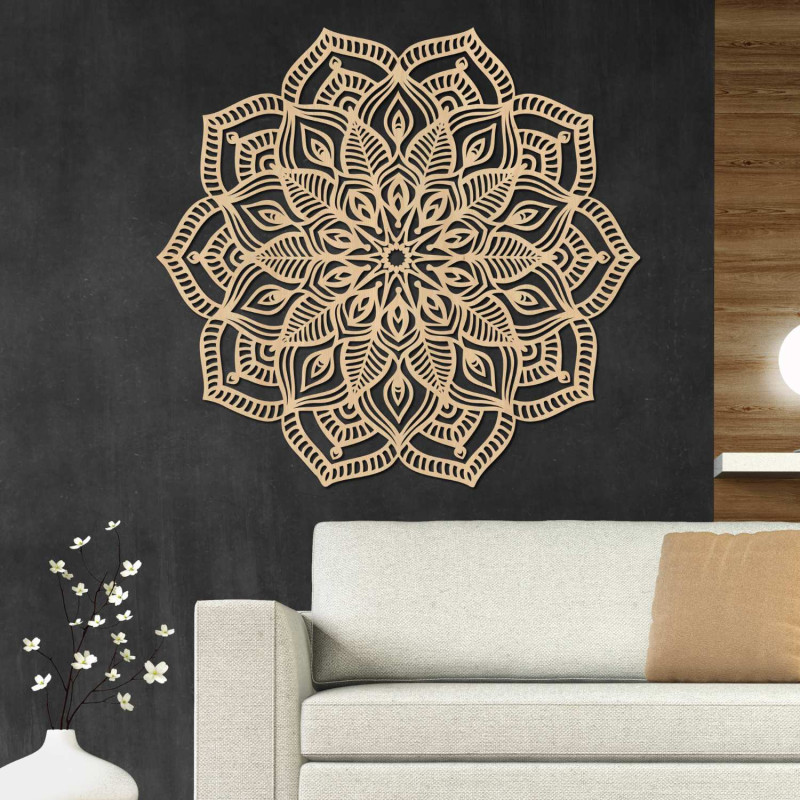 Modern wooden mandala for the wall symbolizing balance, beauty and positive energy