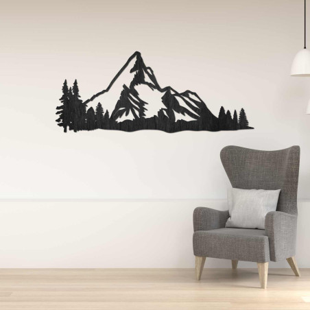 Elegant wooden picture of mountains with forest scenery for a stylish interior