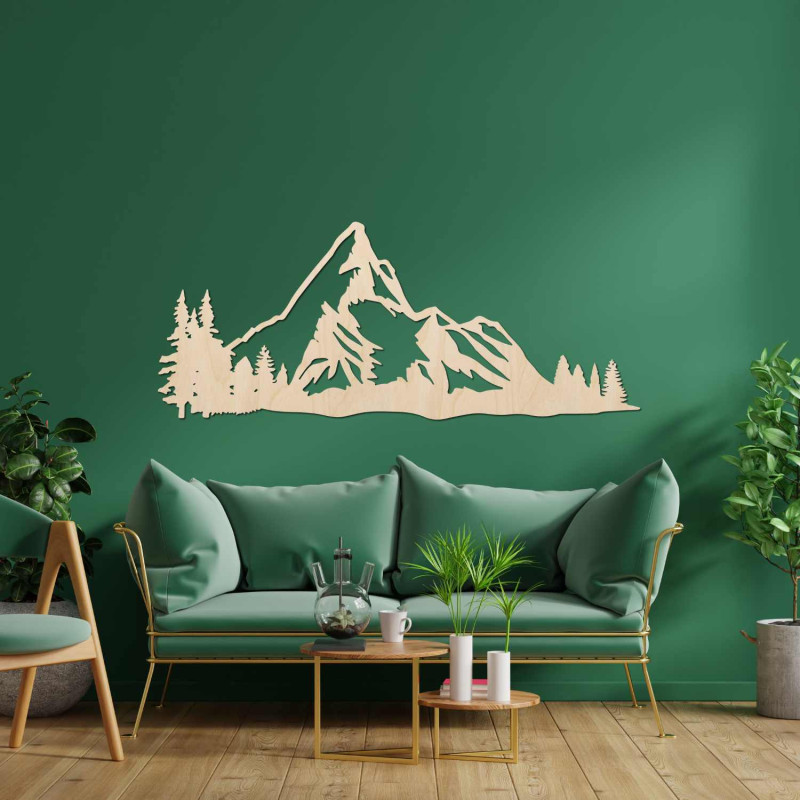 Minimalist wooden decoration of mountains and forests for the living room or office