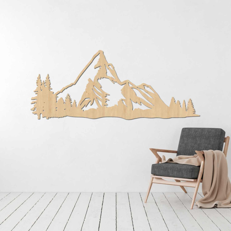 Minimalist wooden mountain painting for the living room, office or cottage