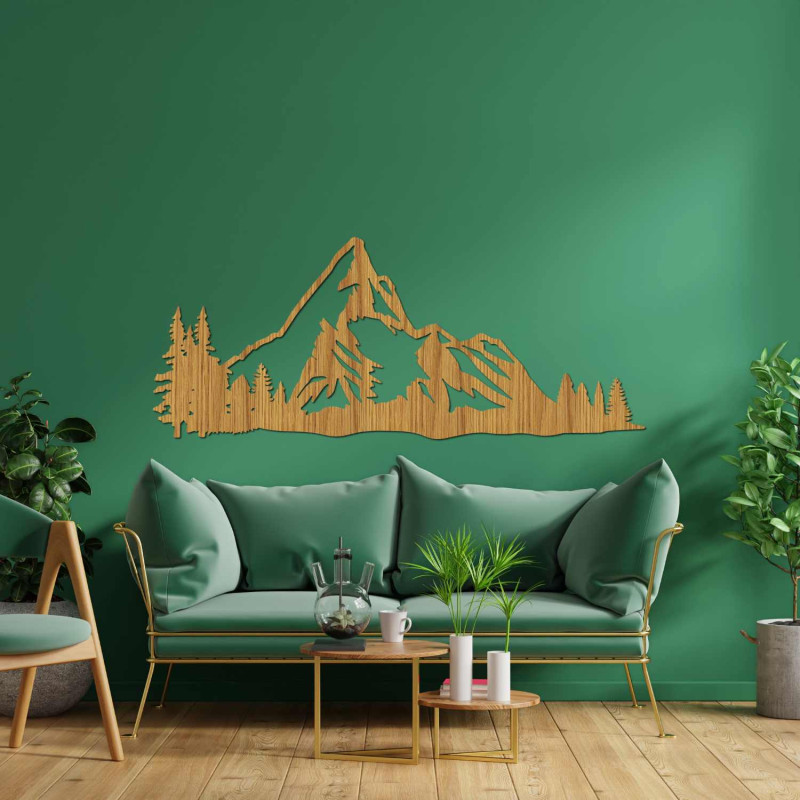 Minimalist wooden mountain painting for the living room, office or cottage