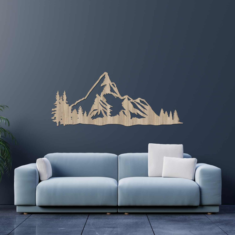Minimalist wooden mountain painting for the living room, office or cottage