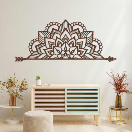 Laser-carved wooden mandala on the wall for a stylish living room or bedroom