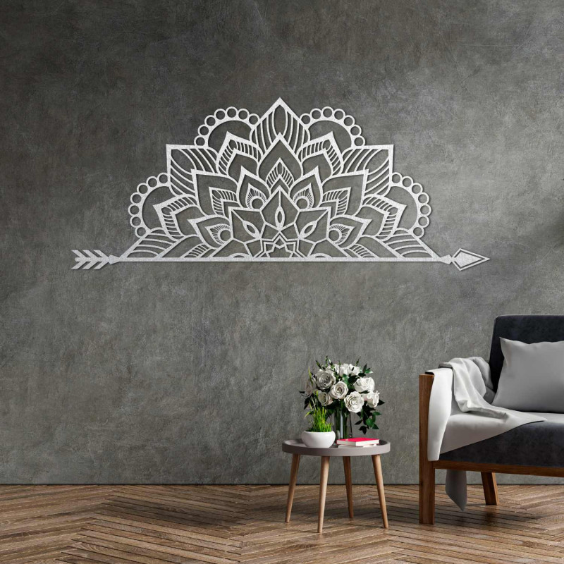 Laser-carved wooden mandala on the wall for a stylish living room or bedroom