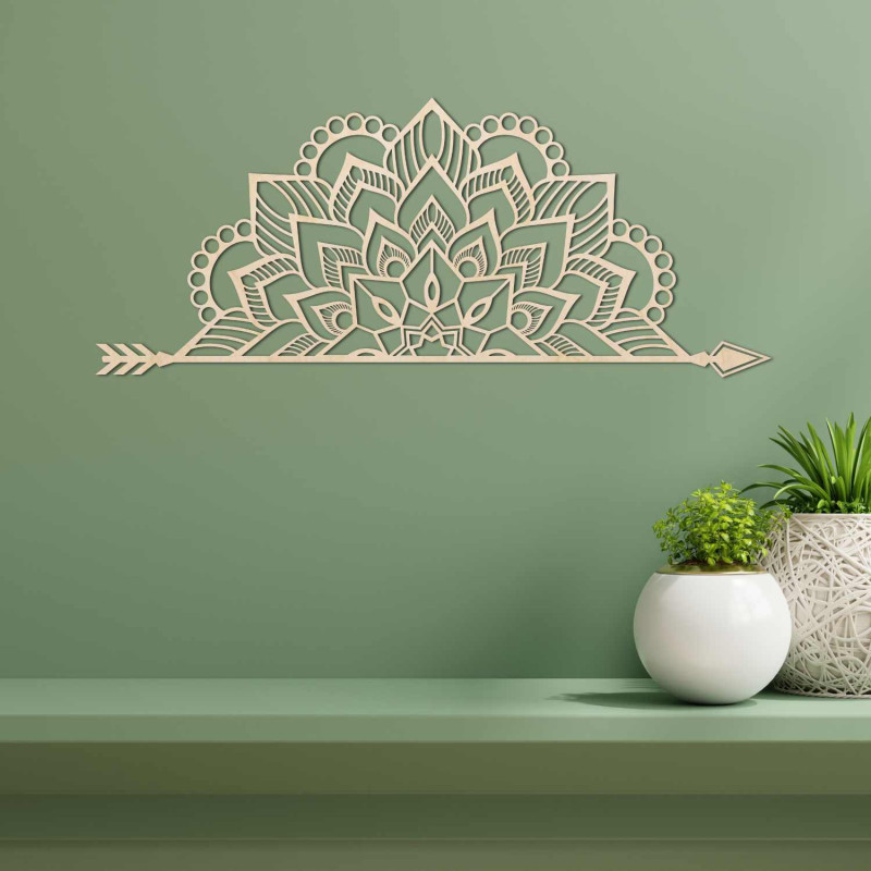 Minimalist wooden mandala with detailed ornament as a designer wall decoration