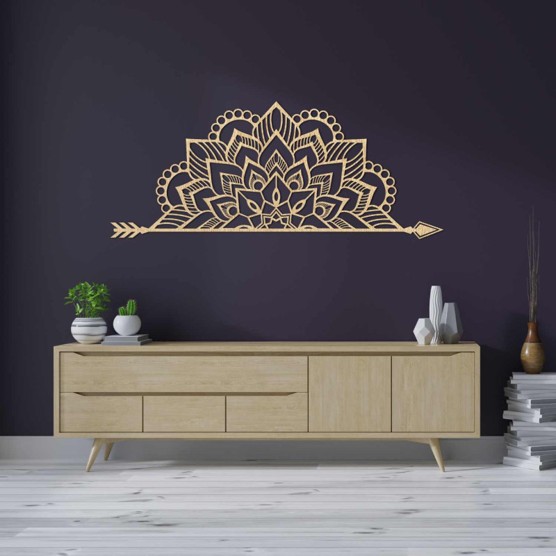 Minimalist wooden mandala with detailed ornament as a designer wall decoration