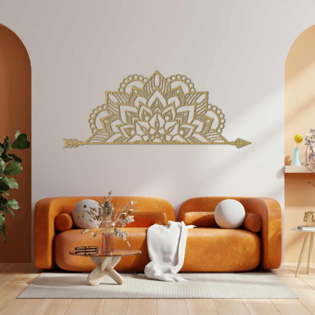 Minimalist wooden mandala with detailed ornament as a designer wall decoration
