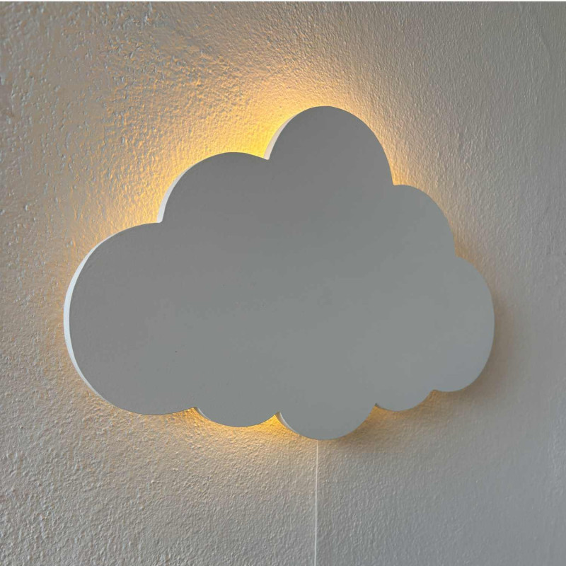 Wall-mounted LED light decoration, a wooden cloud as a modern night light for a child's room