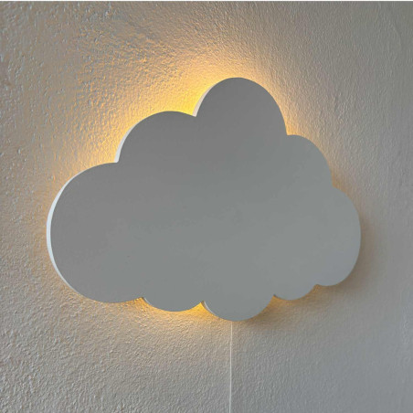 Wall-mounted LED light decoration, a wooden cloud as a modern night light for a child's room