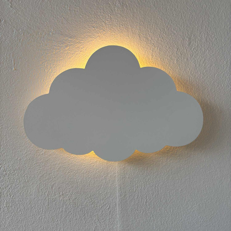 Wall-mounted LED light decoration, a wooden cloud as a modern night light for a child's room