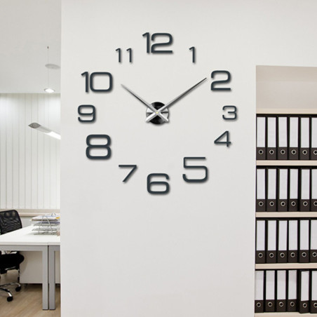 Elegant 3D wall clock with mirrored silver numbers for the living room, bedroom or office.