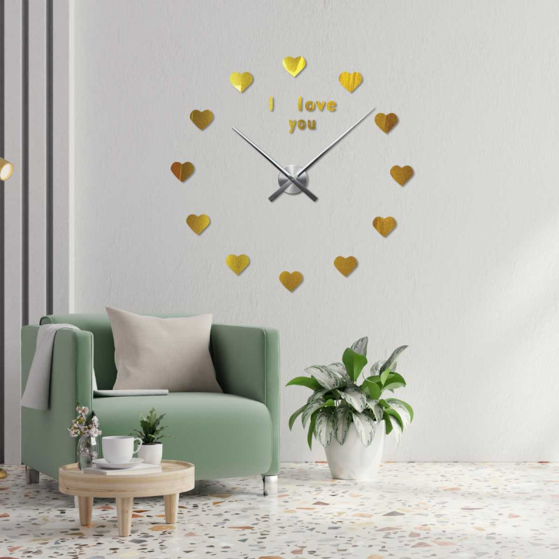 Modern wall clock I Love You with black hearts