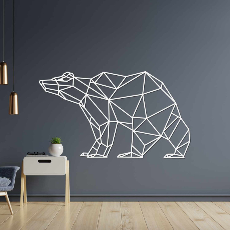 Geometric bear made of wood - original wall decoration for the living room and office.