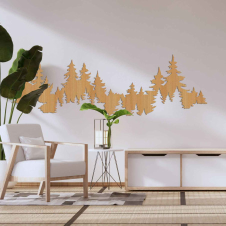 Wooden wall decoration in the shape of a forest silhouette, maple wood