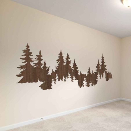 Wall decor forest made of wood, panorama of trees, modern interior