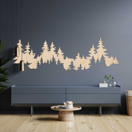 Carved wood carving of forest silhouette, amber wood, gift