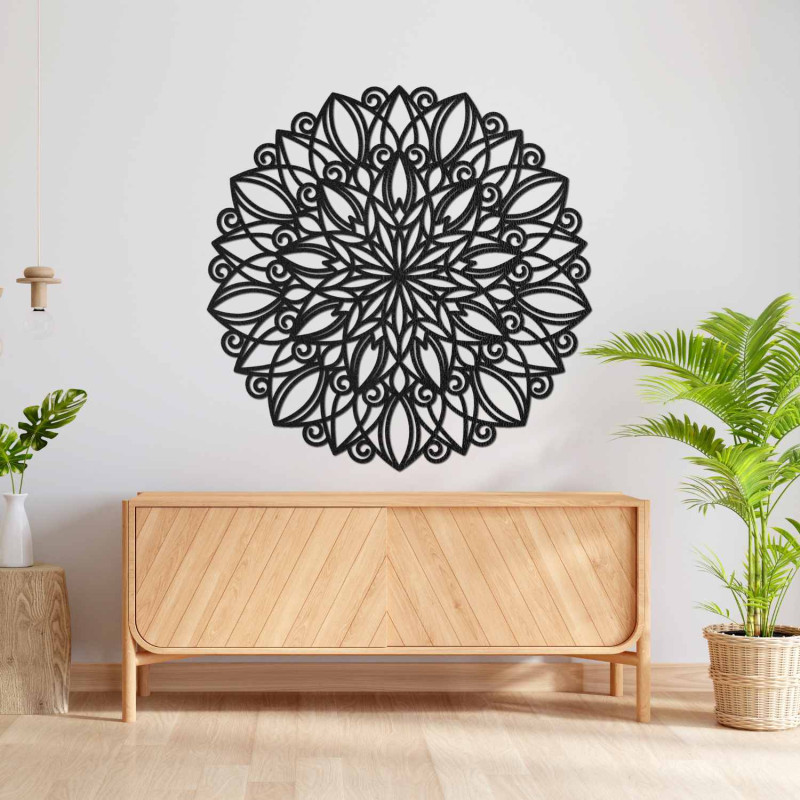 Luxurious wooden wall mandala with a precisely carved floral pattern