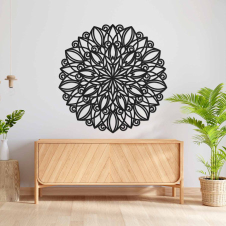 Luxurious wooden wall mandala with a precisely carved floral pattern