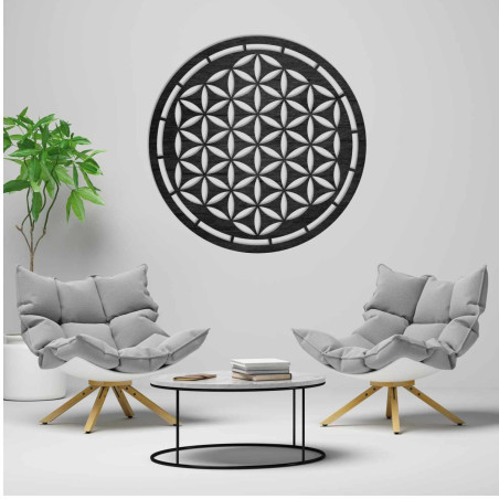 Wall decoration Flower of Life made of wood with precise laser carving