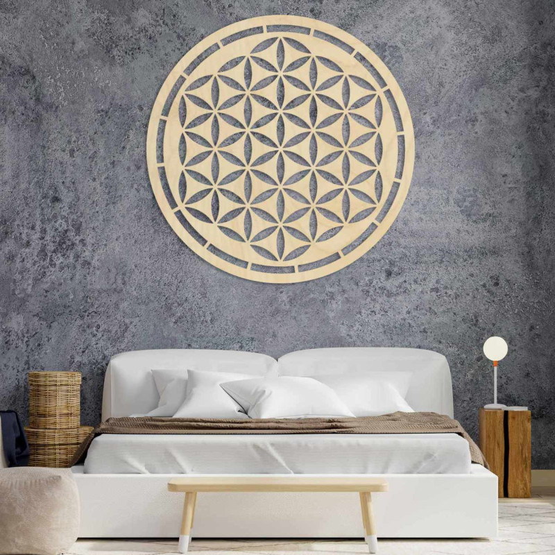 Wall decoration Flower of Life made of wood with precise laser carving