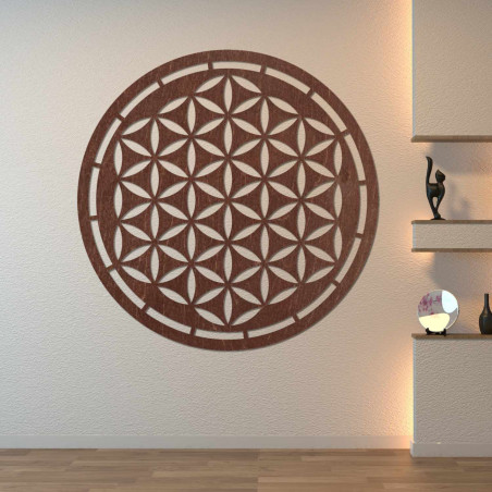 Round wooden mandala Flower of Life as an elegant decoration for the living room
