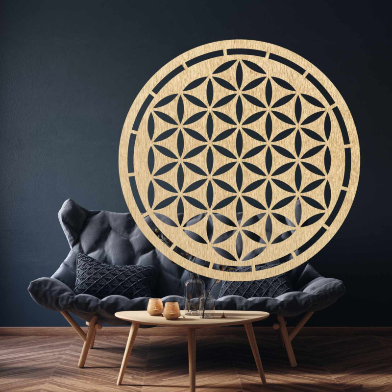 Round wooden mandala Flower of Life as an elegant decoration for the living room