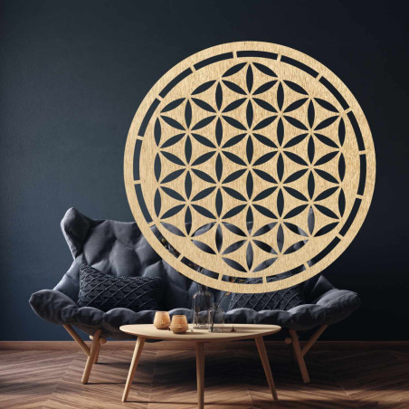 Round wooden mandala Flower of Life as an elegant decoration for the living room