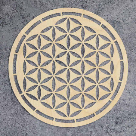 Round wooden mandala Flower of Life as an elegant decoration for the living room