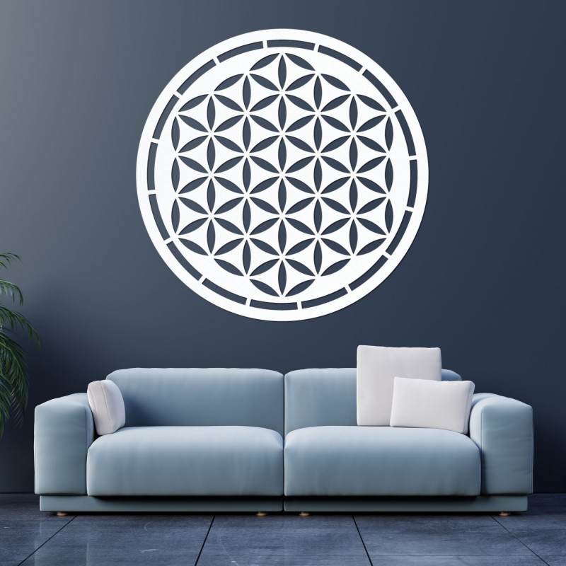 Round wooden mandala Flower of Life as an elegant decoration for the living room