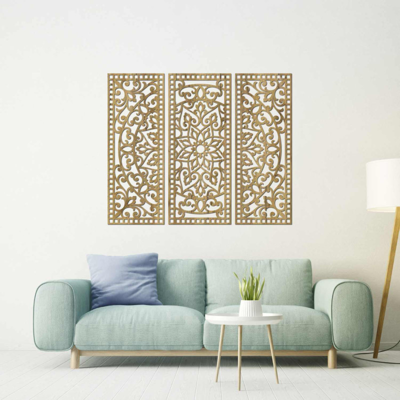 Wooden mandala for the wall, 3 parts, openwork pattern, decoration