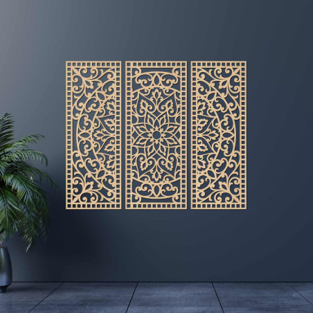 Wall decoration mandala made of wood, three-part pattern, ornament