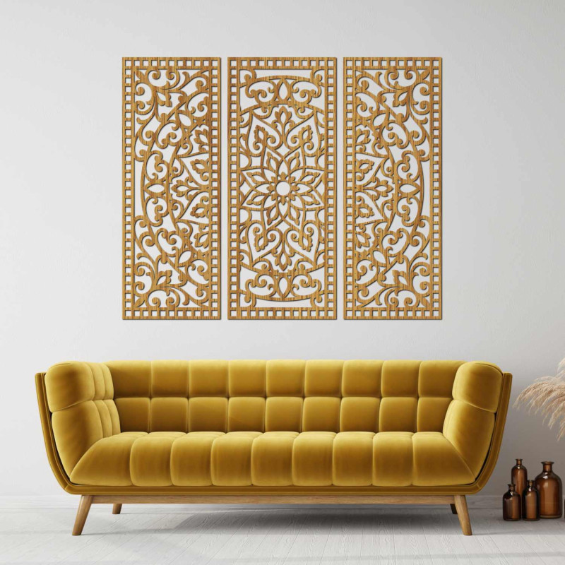 Wall decoration mandala made of wood, three-part pattern, ornament