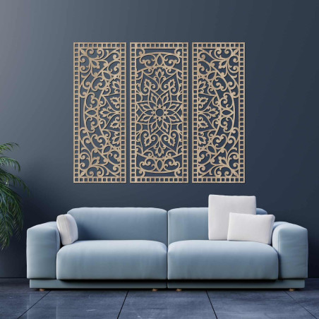 Wall decoration mandala made of wood, three-part pattern, ornament