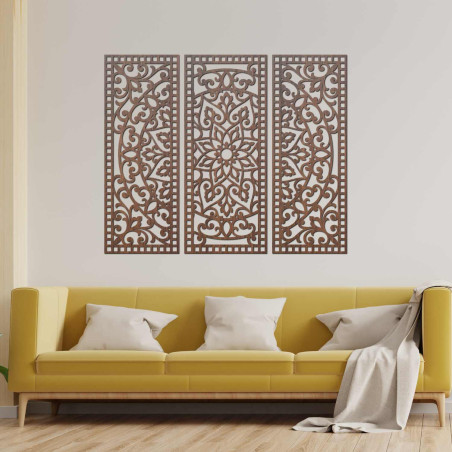 Wall decoration mandala made of wood, three-part pattern, ornament