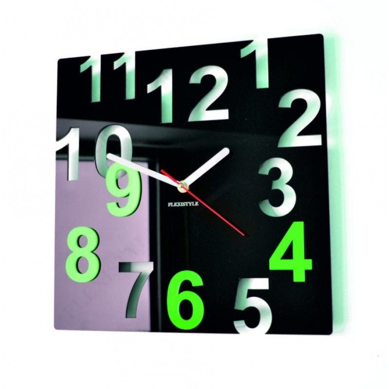 Modern wall clock made of plexiglass. Trendy clock on the wall as a gift. X-momo clocks. PMMA