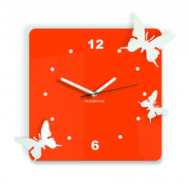 Modern wall clock made of plexiglass. Trendy clock on the wall as a gift. X-momo clocks. PMMA