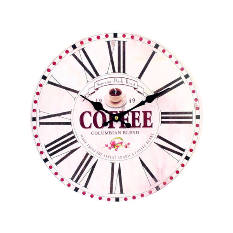 Wall clock made of wood, early coffee, MDF. Diameter 34 cm.