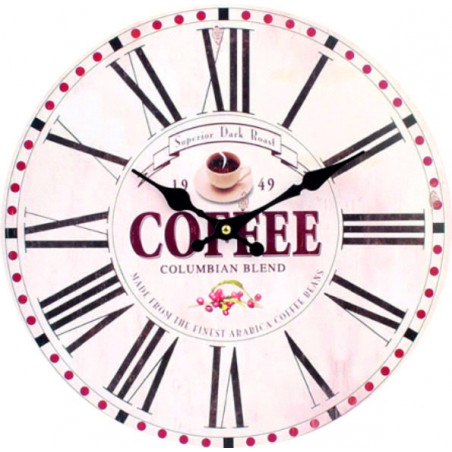 Wall clock made of wood, early coffee, MDF. Diameter 34 cm.