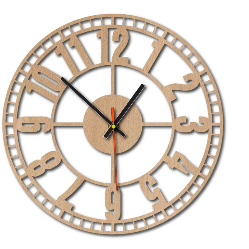 Modern wall clock, wall clock made of wood, plywood