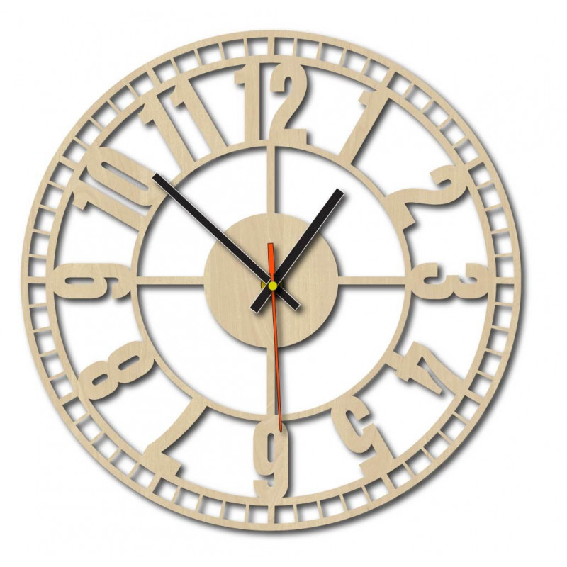 Modern wall clock, wall clock made of wood, plywood