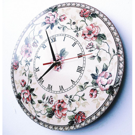 Modern wall clock, wooden wall clock, plywood, Roman wall clock with flower