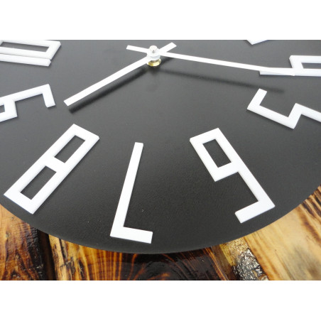 Wooden wall clock made of HDF black - white numbers
