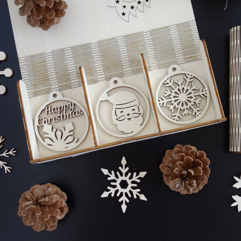 55/5000 Set of beautiful Christmas decorations made of wood, 1 set-18 pieces