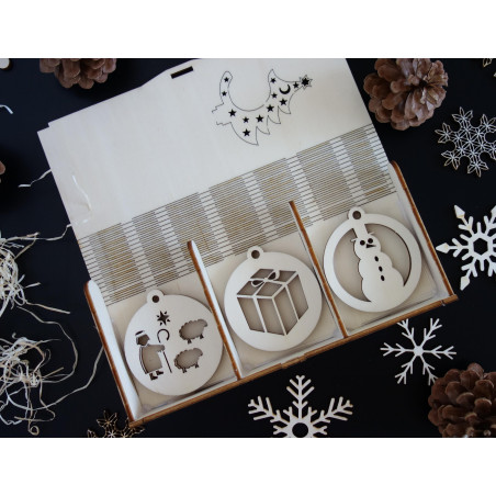 Wooden Christmas Ornaments, 1 set-18 pieces