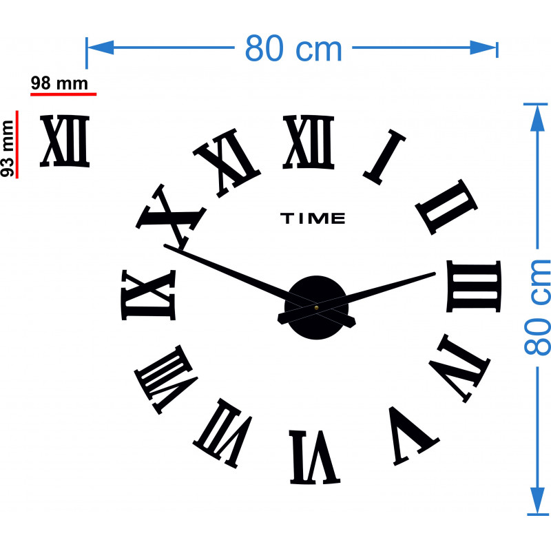 Wall clock adhesive MAXI PLEXI - Roman numerals 2D