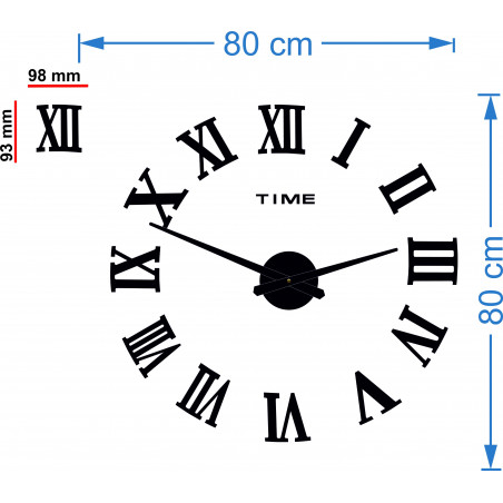 Wall clock adhesive MAXI PLEXI - Roman numerals 2D Wall clock adhesive MAXI PLEXI - Roman numerals 2D
