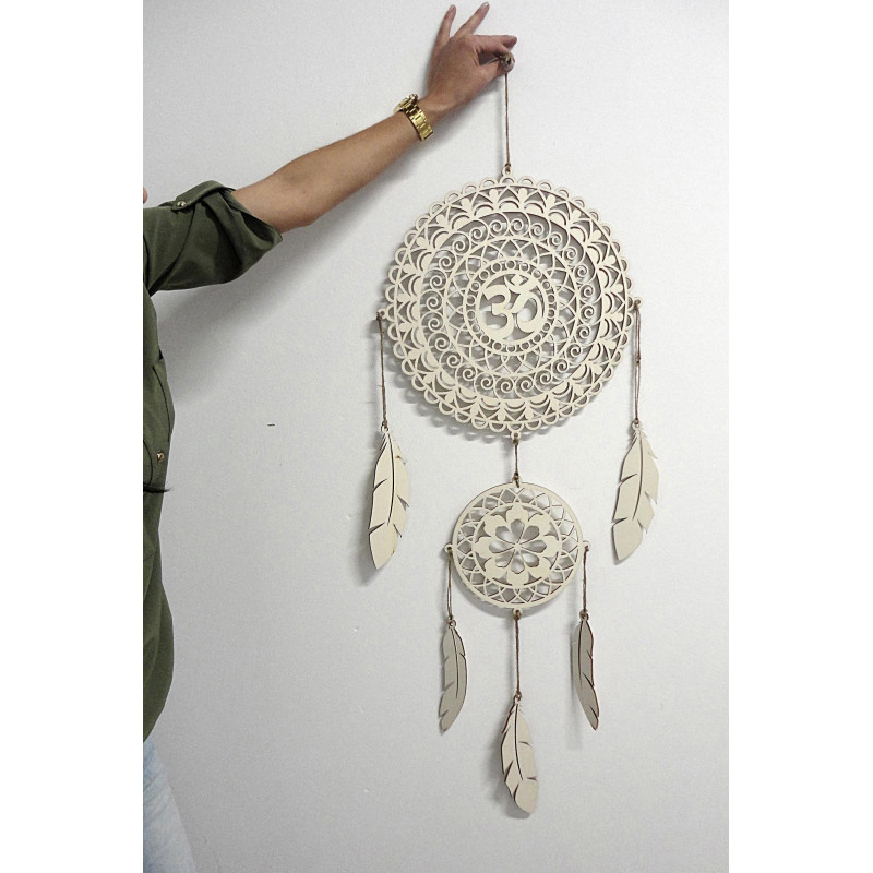 Elegant wooden dream catcher made of poplar plywood, handmade, decoration for a cozy room.