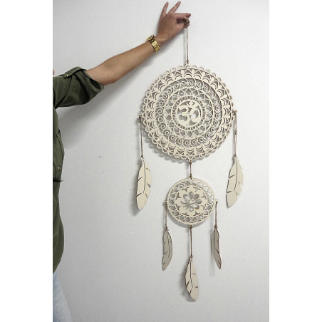 Elegant wooden dream catcher made of poplar plywood, handmade, decoration for a cozy room.